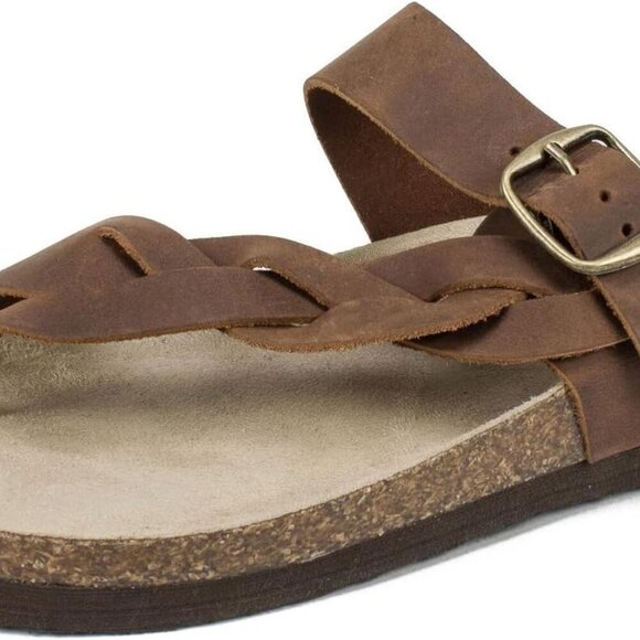 Women's Leather Sandals Braided Comfort Molded Footbed Slip On Size 8